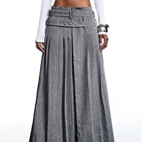 Grey Casual Women's Elegant Pleated Party Skirt - Picture 1 of 6